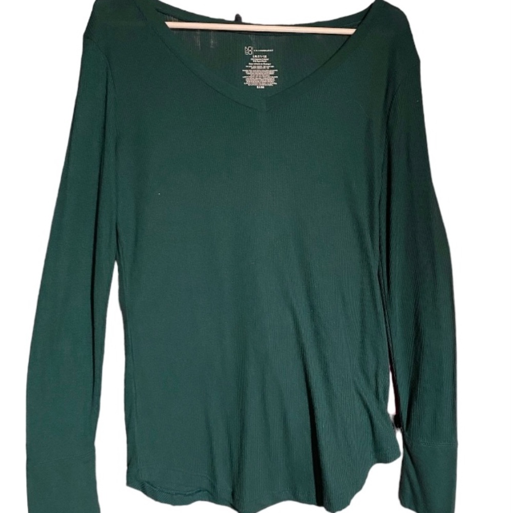 No Boundaries Juniors Long Sleeve V-Neck French Cuff Green Ribbed Tee Top 11-13